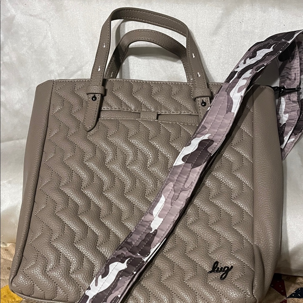 Lug Taupe Quilted Tote with Camo Strap